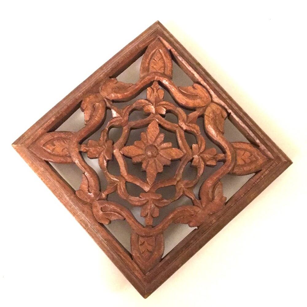 Handcrafted wood carved hot items tray new brown